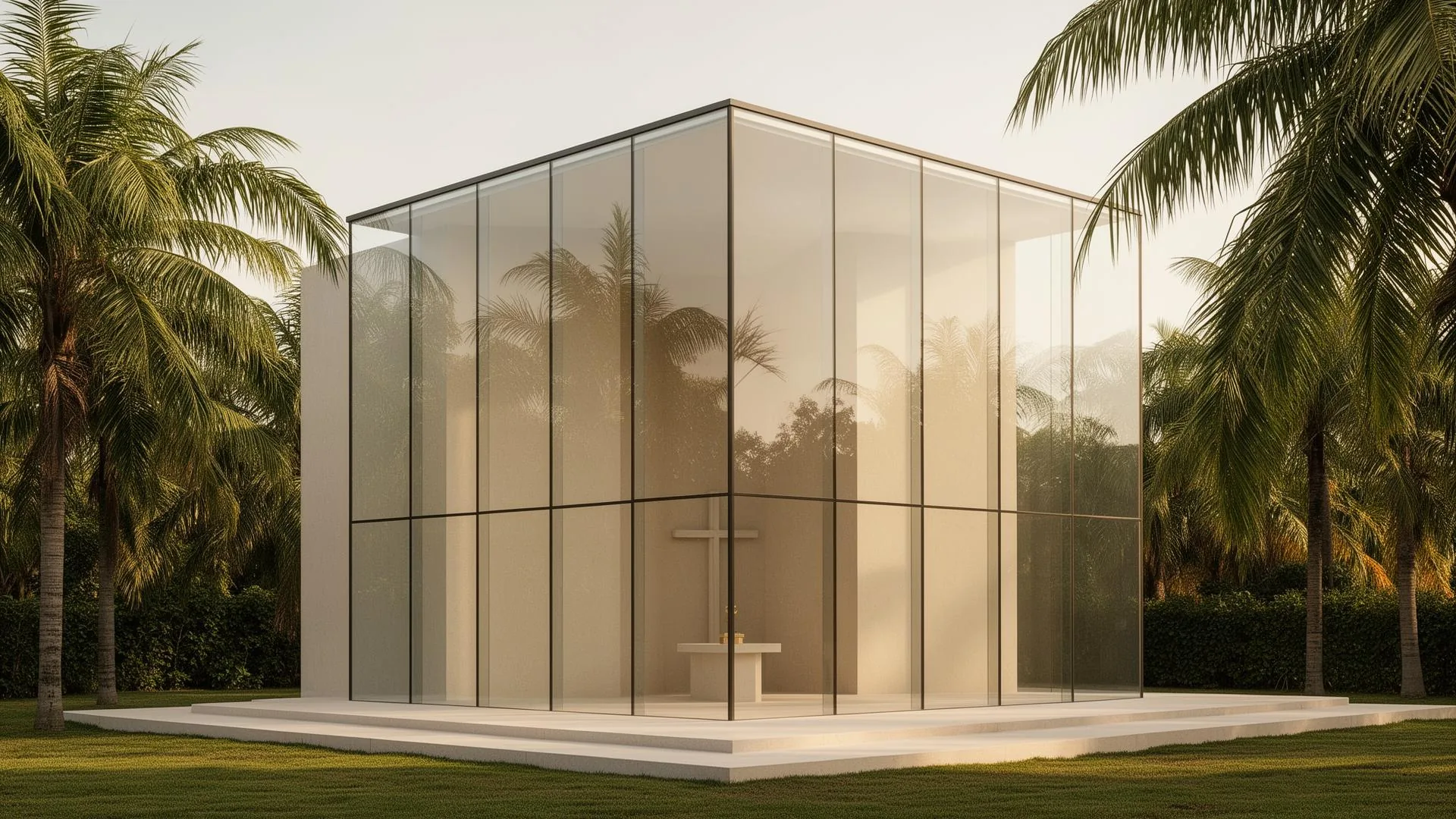 Cerimonial de despedida em arquitetura de vidro